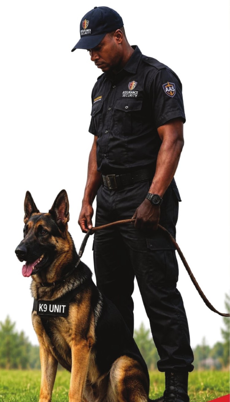 K9 handler with a trained German Shepherd