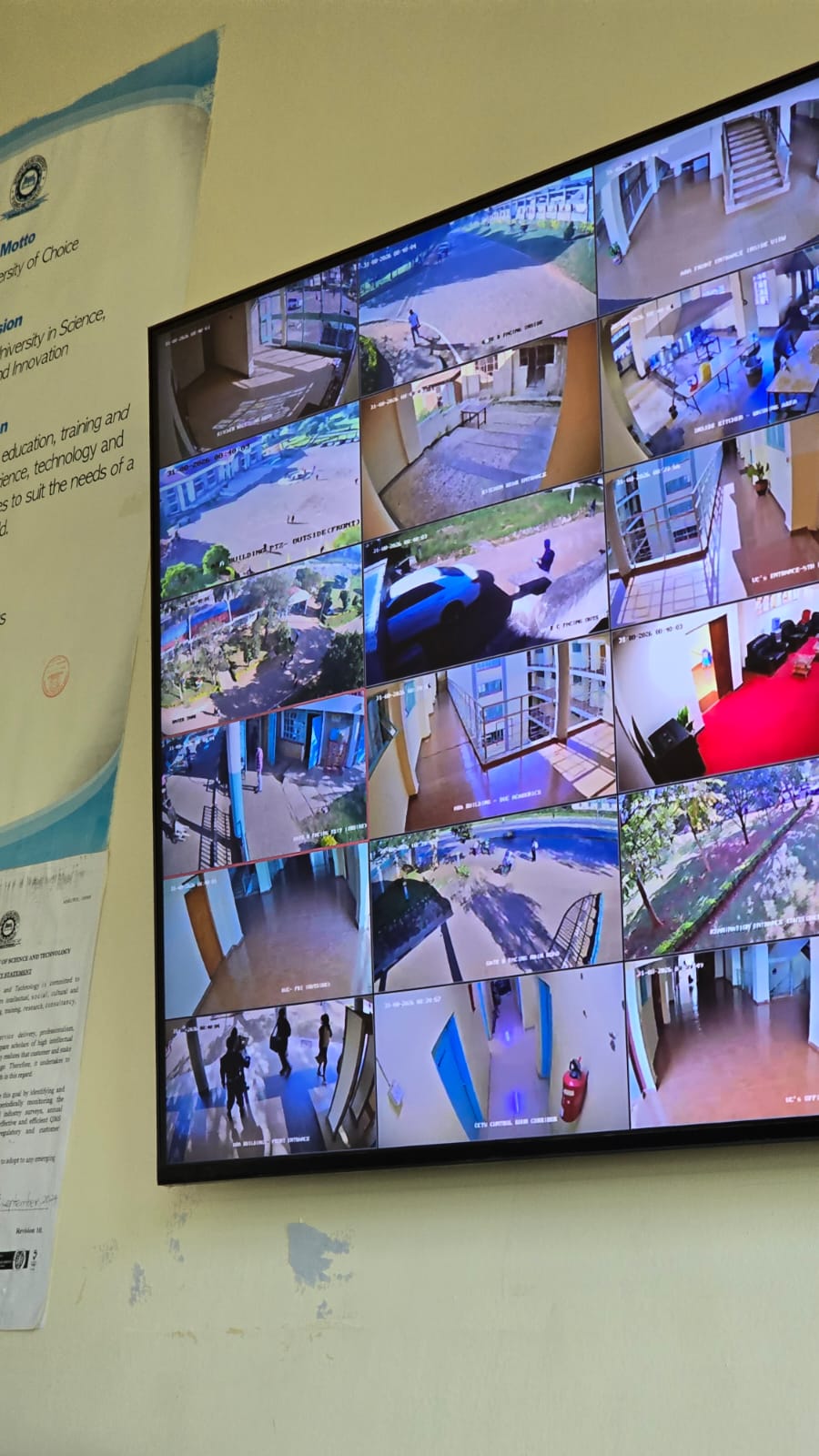 Live CCTV feeds on a monitoring wall